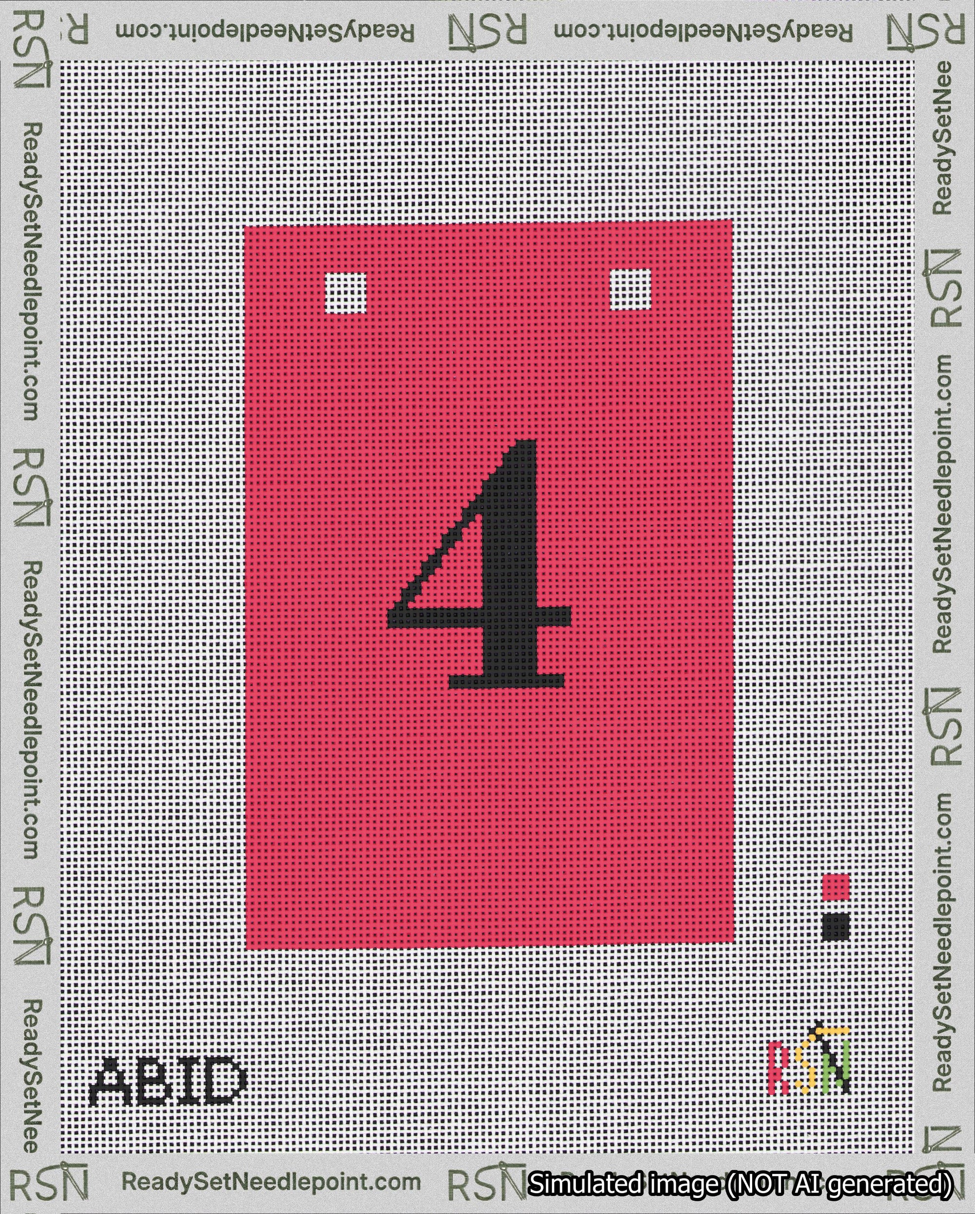 A taped needlepoint canvas with the design: Banner 18 mesh count Squared 4 Black on Red.