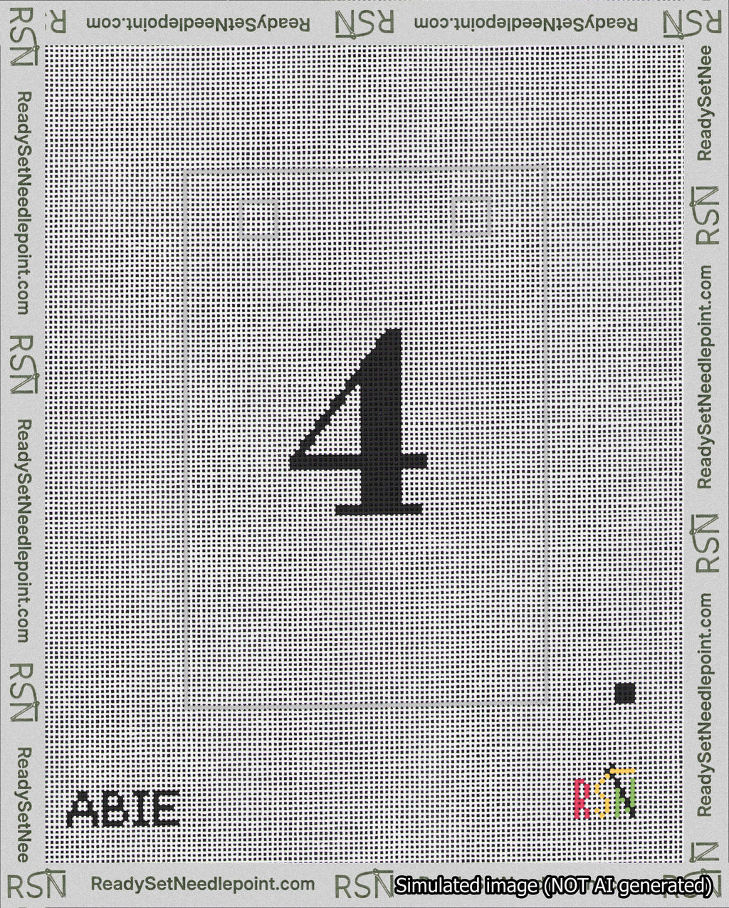 A taped needlepoint canvas with the design: Banner 18 mesh count Squared 4 Black on White.