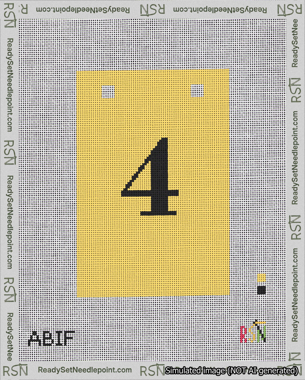 A taped needlepoint canvas with the design: Banner 18 mesh count Squared 4 Black on Yellow.