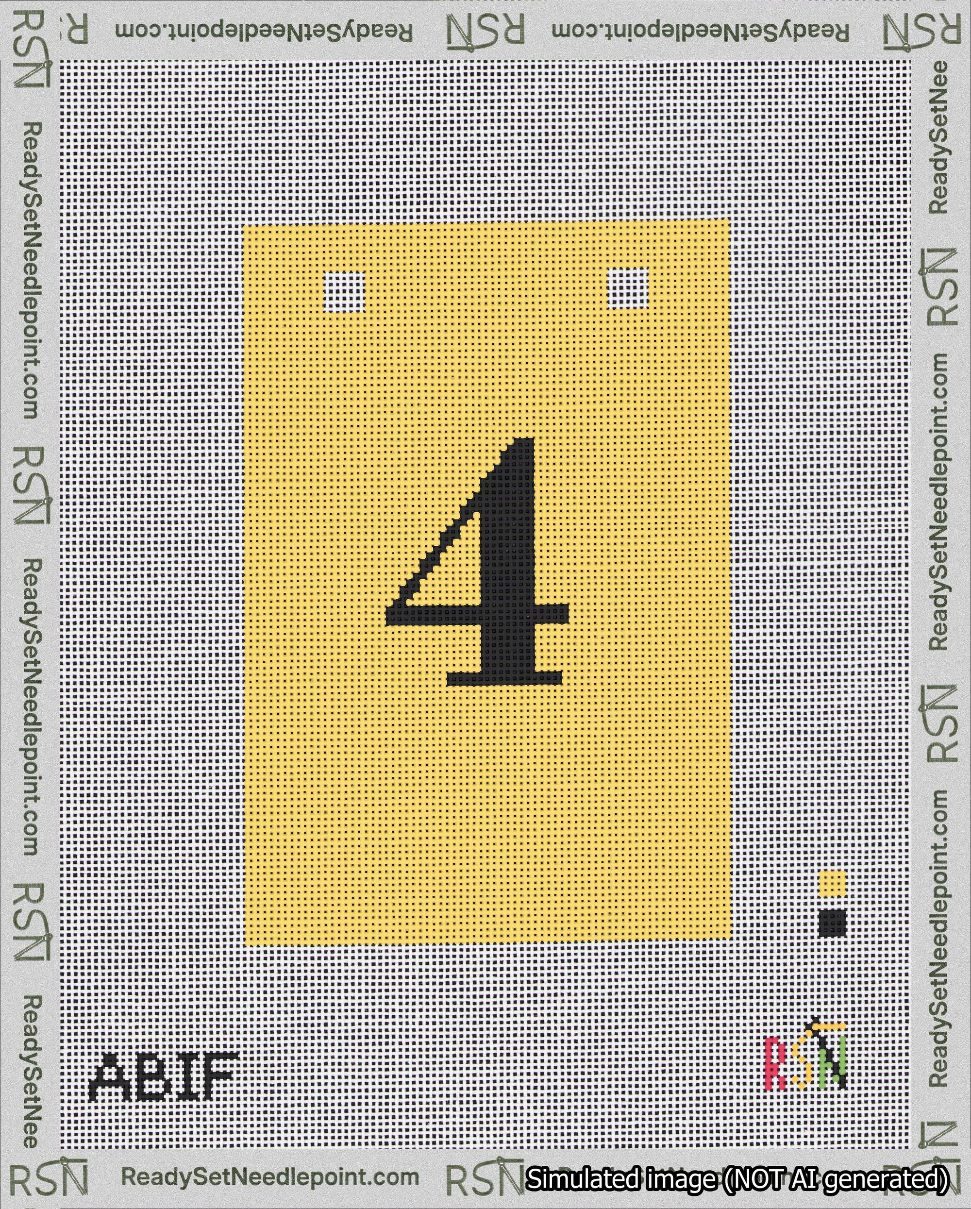 A taped needlepoint canvas with the design: Banner 18 mesh count Squared 4 Black on Yellow.