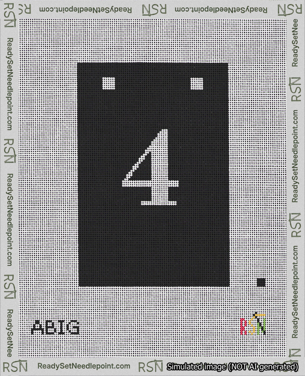 A taped needlepoint canvas with the design: Banner 18 mesh count Squared 4 White on Black.
