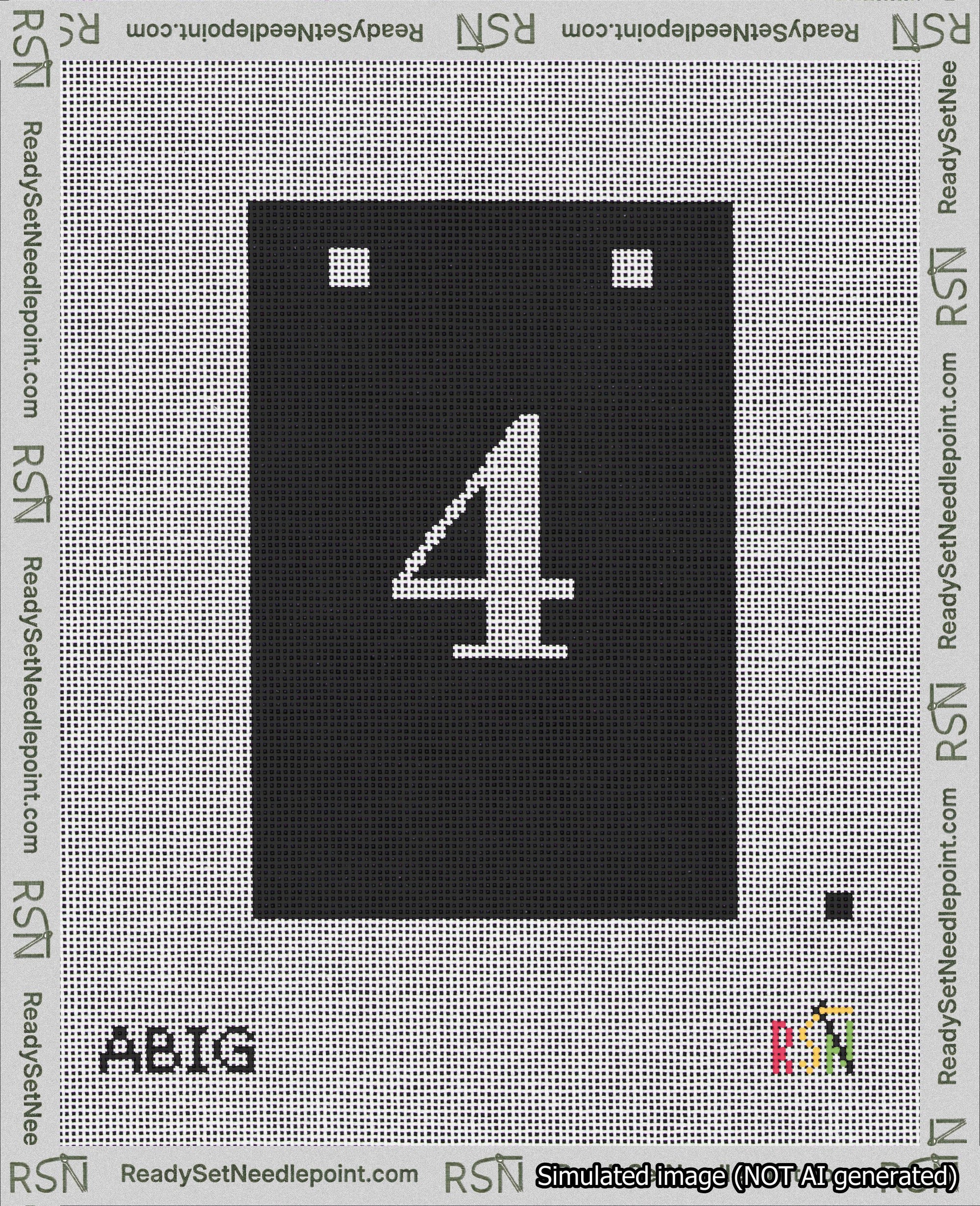 A taped needlepoint canvas with the design: Banner 18 mesh count Squared 4 White on Black.