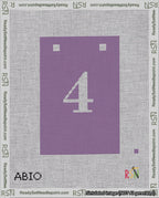 A taped needlepoint canvas with the design: Banner 18 mesh count Squared 4 White on Purple.