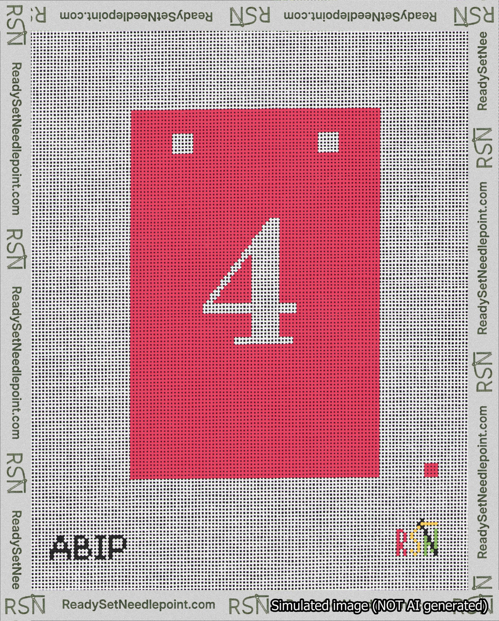 A taped needlepoint canvas with the design: Banner 18 mesh count Squared 4 White on Red.