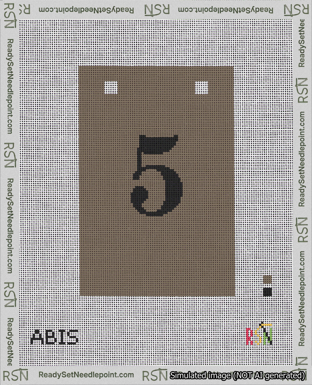 A taped needlepoint canvas with the design: Banner 18 mesh count Squared 5 Black on Brown.