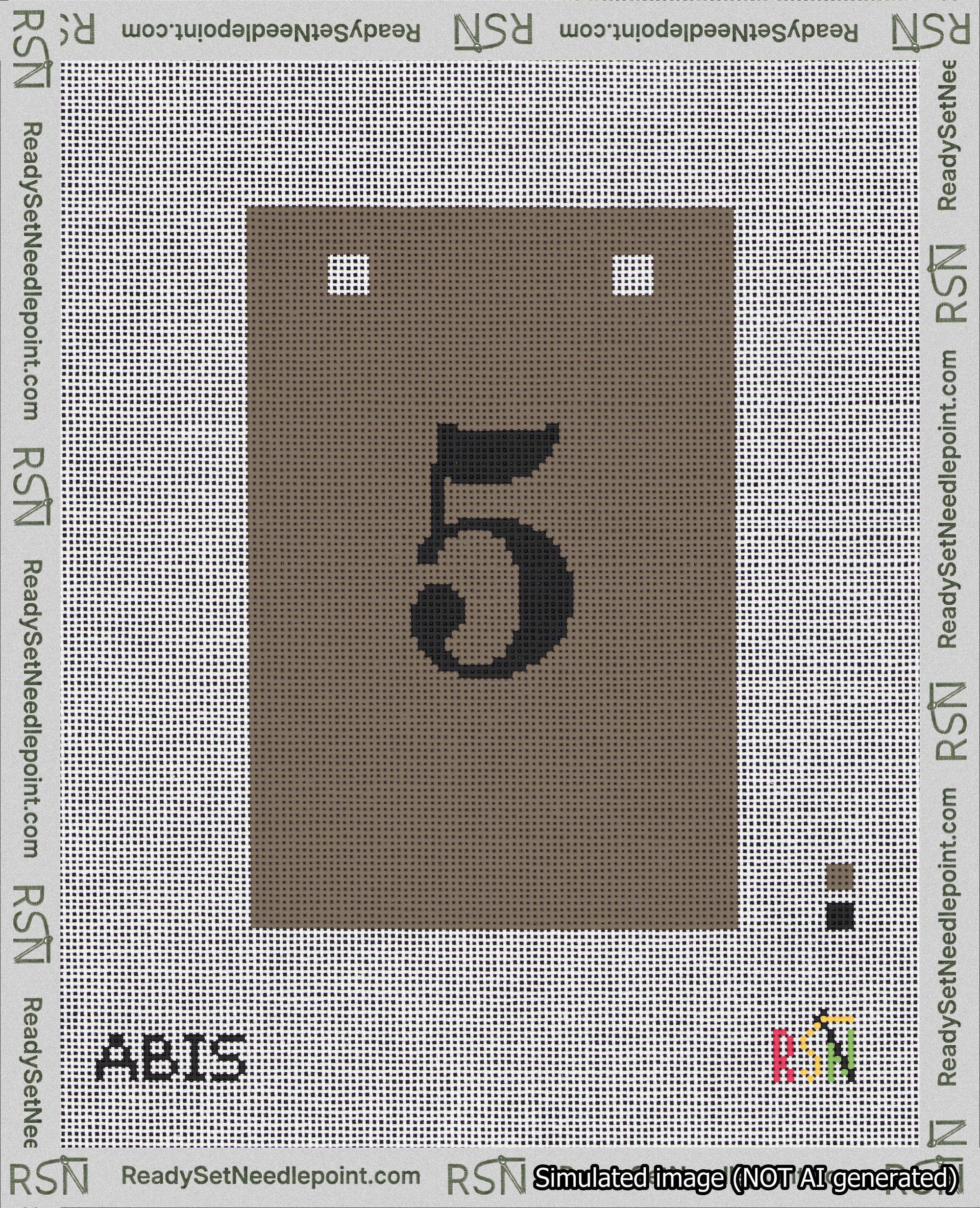 A taped needlepoint canvas with the design: Banner 18 mesh count Squared 5 Black on Brown.