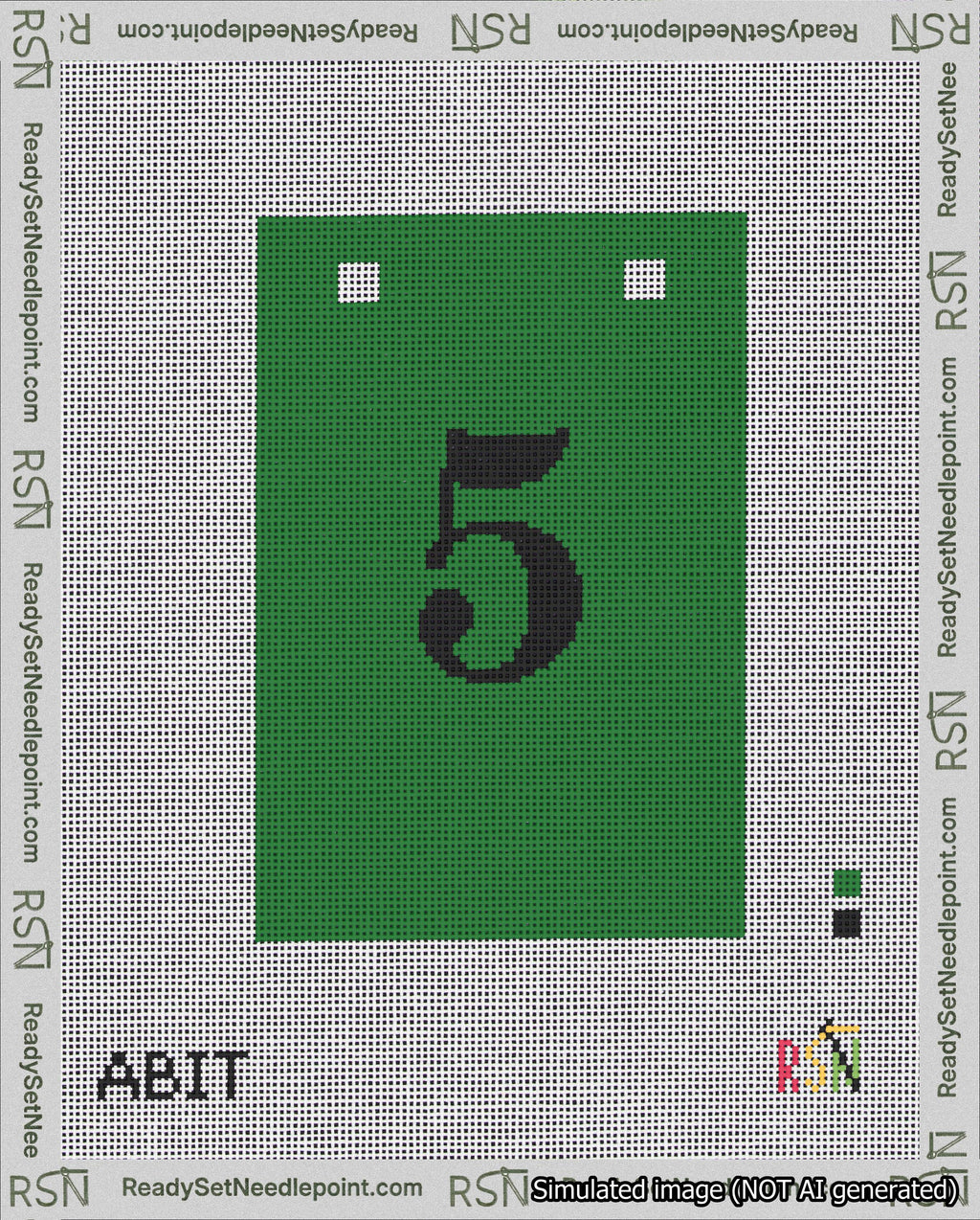 A taped needlepoint canvas with the design: Banner 18 mesh count Squared 5 Black on Green.
