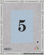 A taped needlepoint canvas with the design: Banner 18 mesh count Squared 5 Black on Light Blue.