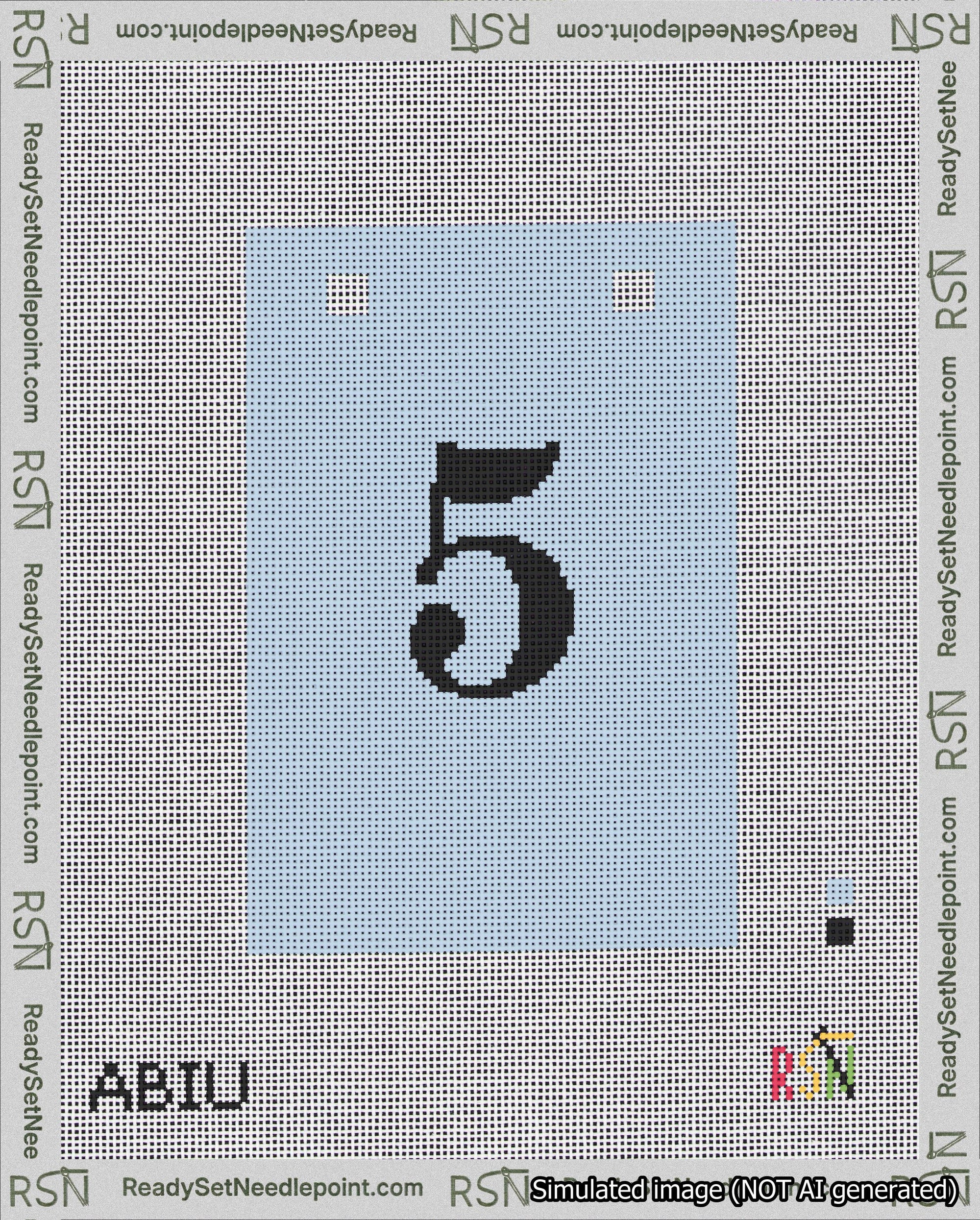 A taped needlepoint canvas with the design: Banner 18 mesh count Squared 5 Black on Light Blue.