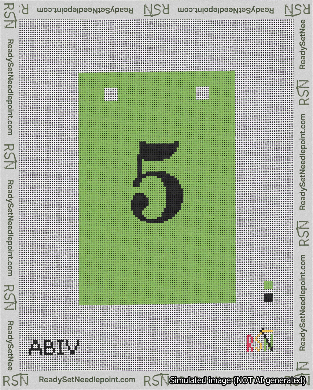 A taped needlepoint canvas with the design: Banner 18 mesh count Squared 5 Black on Light Green.