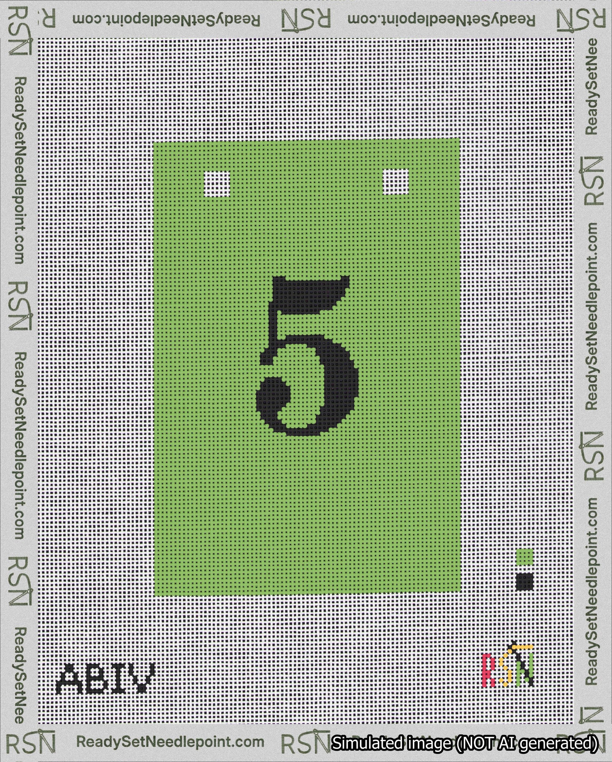 A taped needlepoint canvas with the design: Banner 18 mesh count Squared 5 Black on Light Green.
