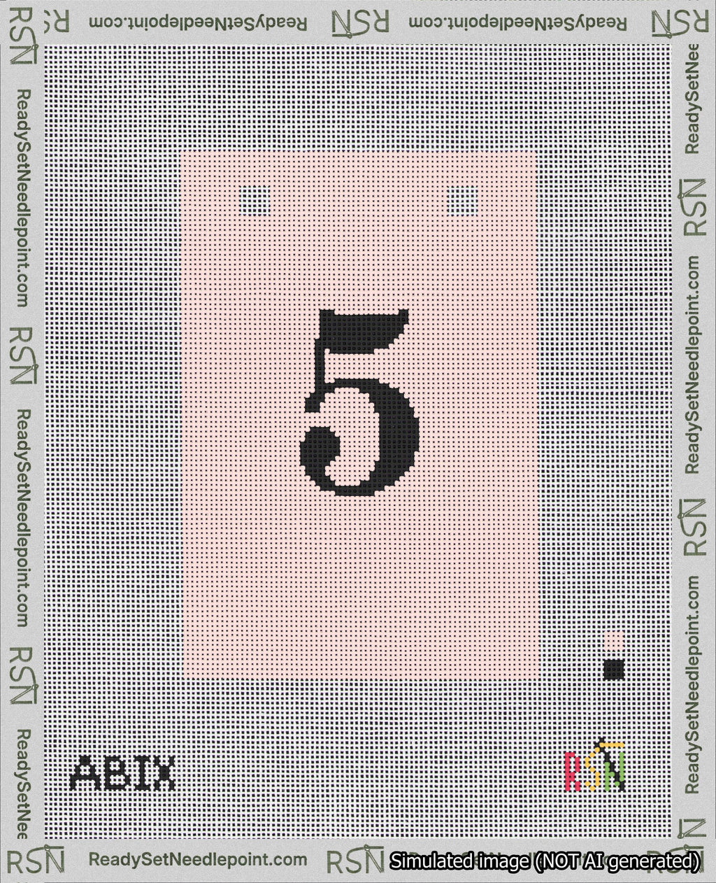 A taped needlepoint canvas with the design: Banner 18 mesh count Squared 5 Black on Pink.