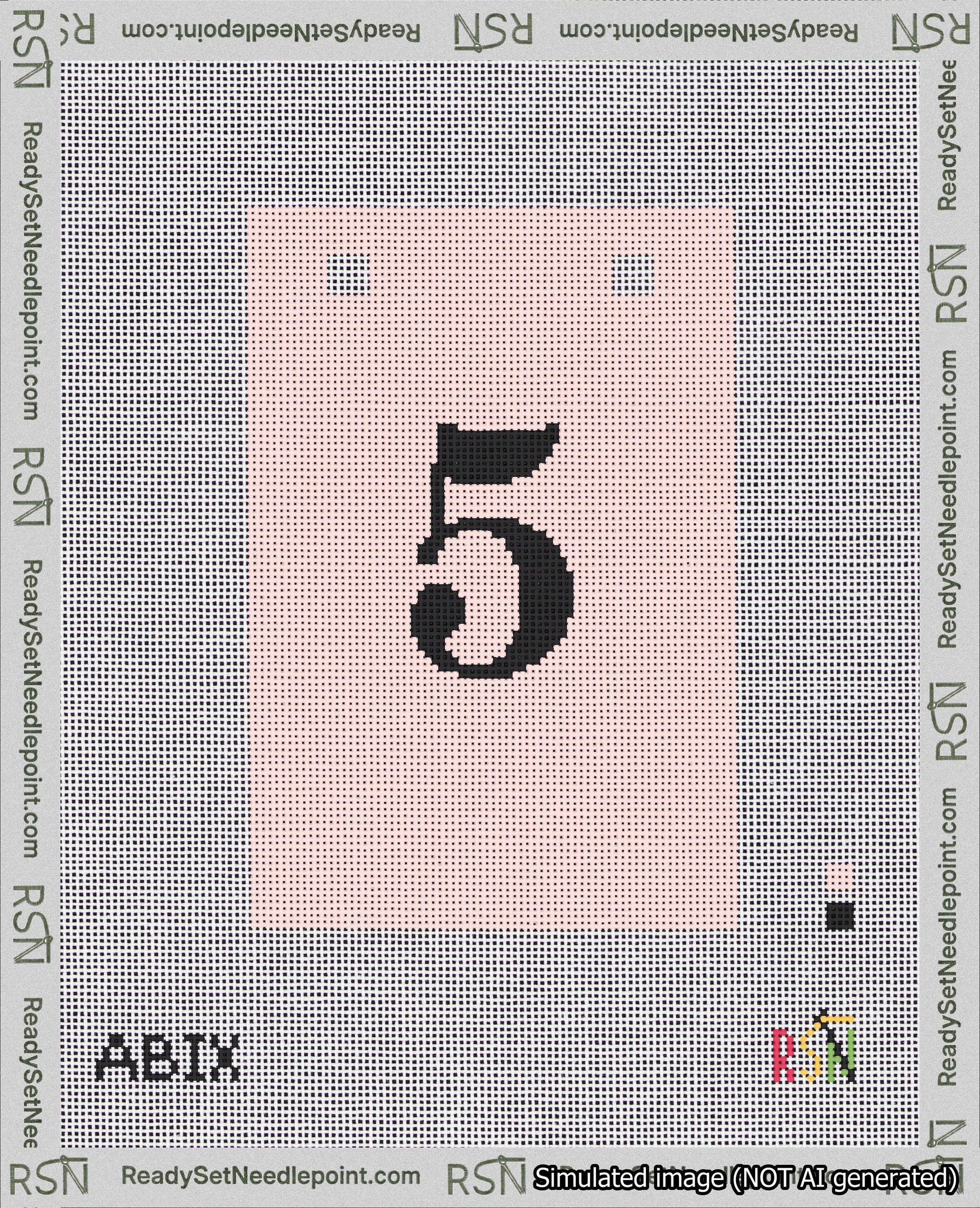 A taped needlepoint canvas with the design: Banner 18 mesh count Squared 5 Black on Pink.