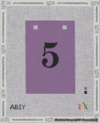A taped needlepoint canvas with the design: Banner 18 mesh count Squared 5 Black on Purple.