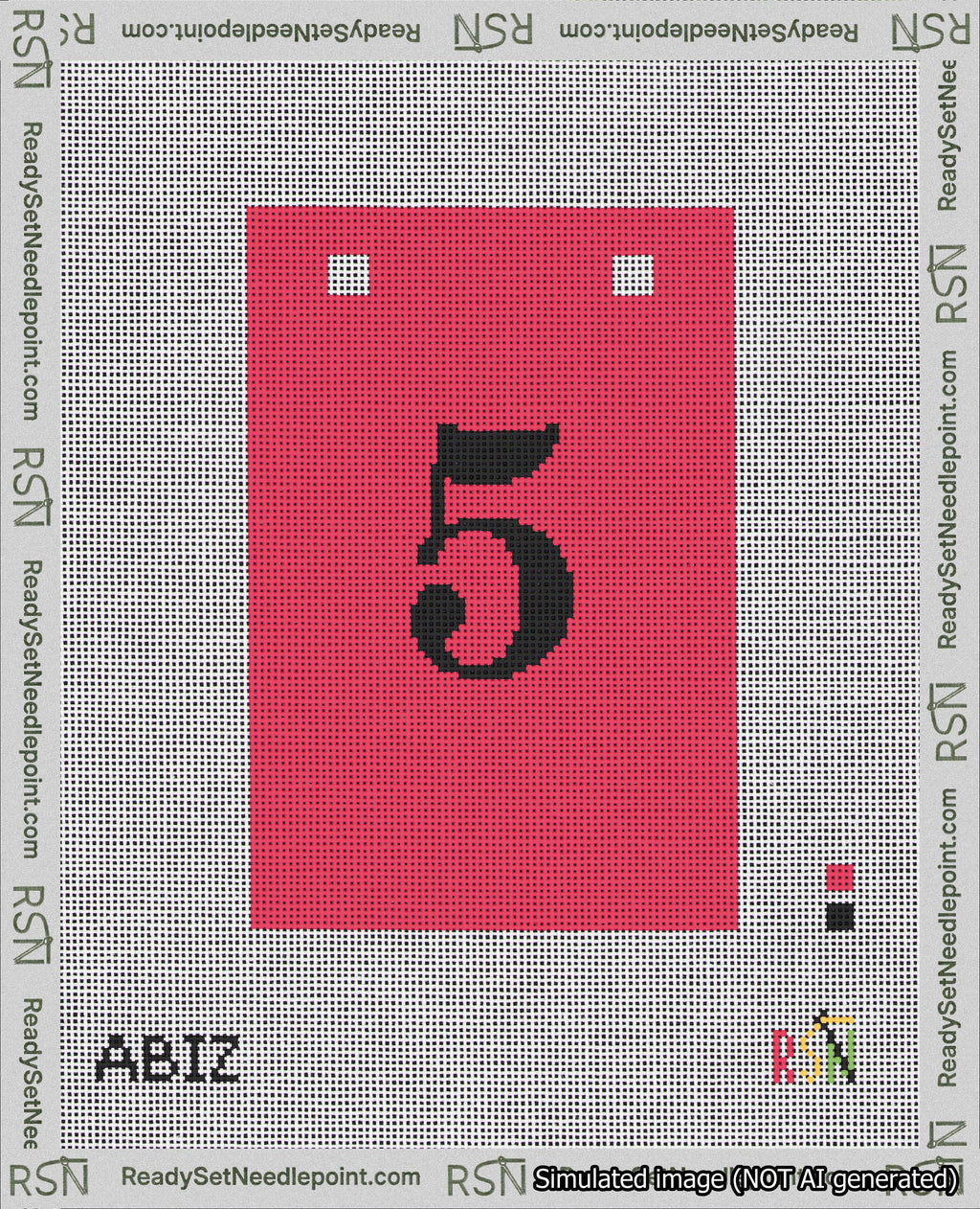 A taped needlepoint canvas with the design: Banner 18 mesh count Squared 5 Black on Red.