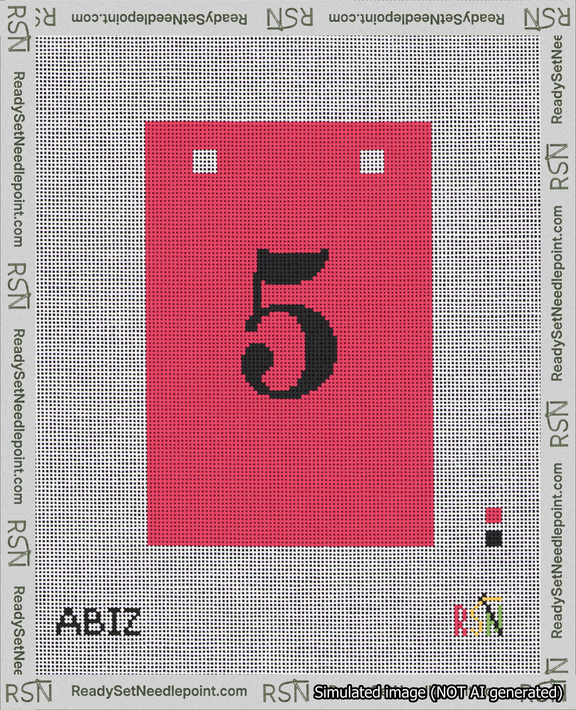 A taped needlepoint canvas with the design: Banner 18 mesh count Squared 5 Black on Red.