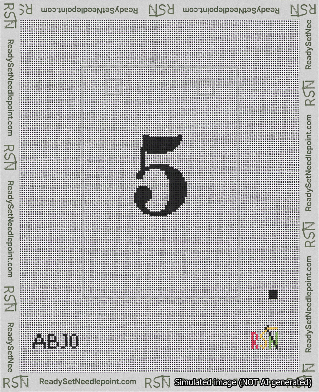 A taped needlepoint canvas with the design: Banner 18 mesh count Squared 5 Black on White.