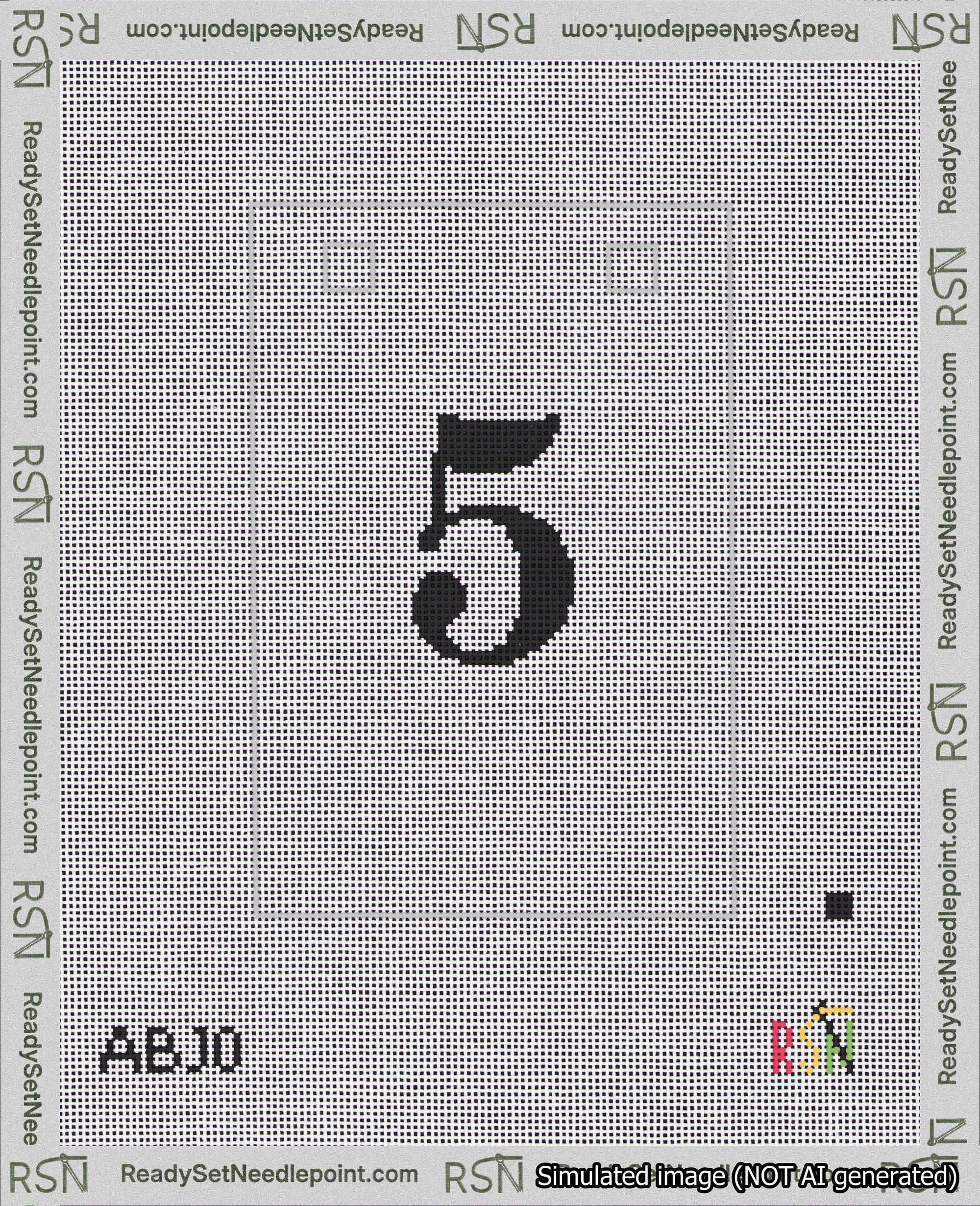 A taped needlepoint canvas with the design: Banner 18 mesh count Squared 5 Black on White.