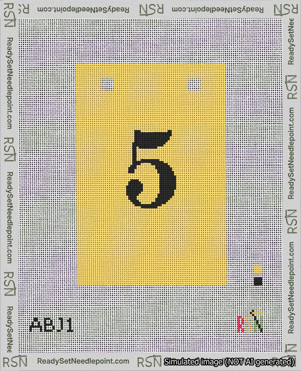 A taped needlepoint canvas with the design: Banner 18 mesh count Squared 5 Black on Yellow.