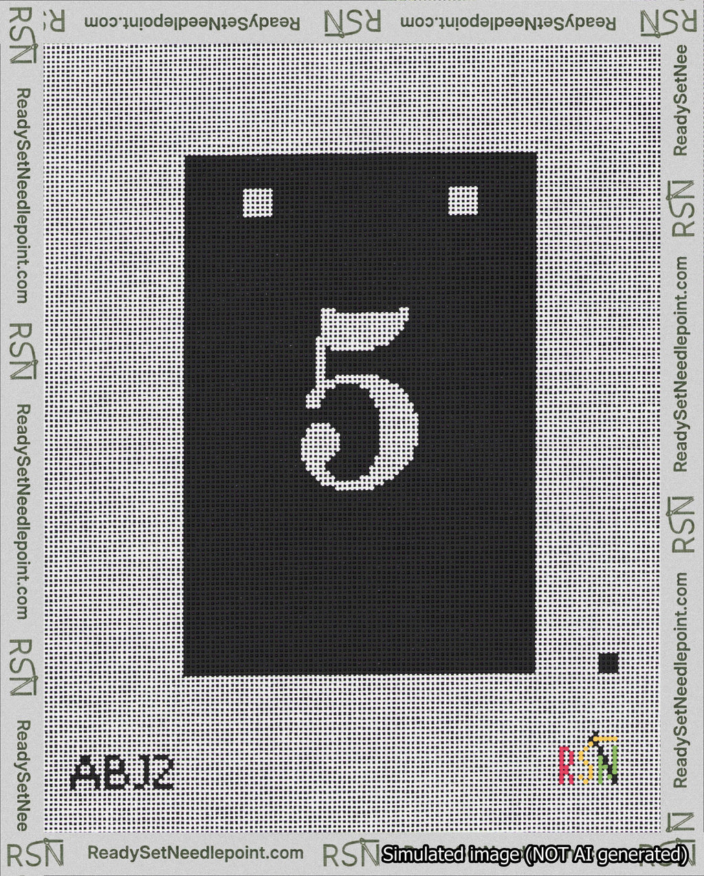 A taped needlepoint canvas with the design: Banner 18 mesh count Squared 5 White on Black.
