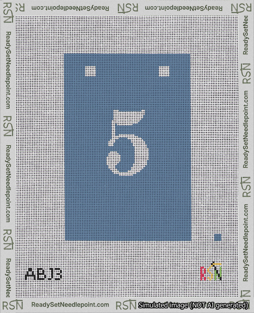 A taped needlepoint canvas with the design: Banner 18 mesh count Squared 5 White on Blue.
