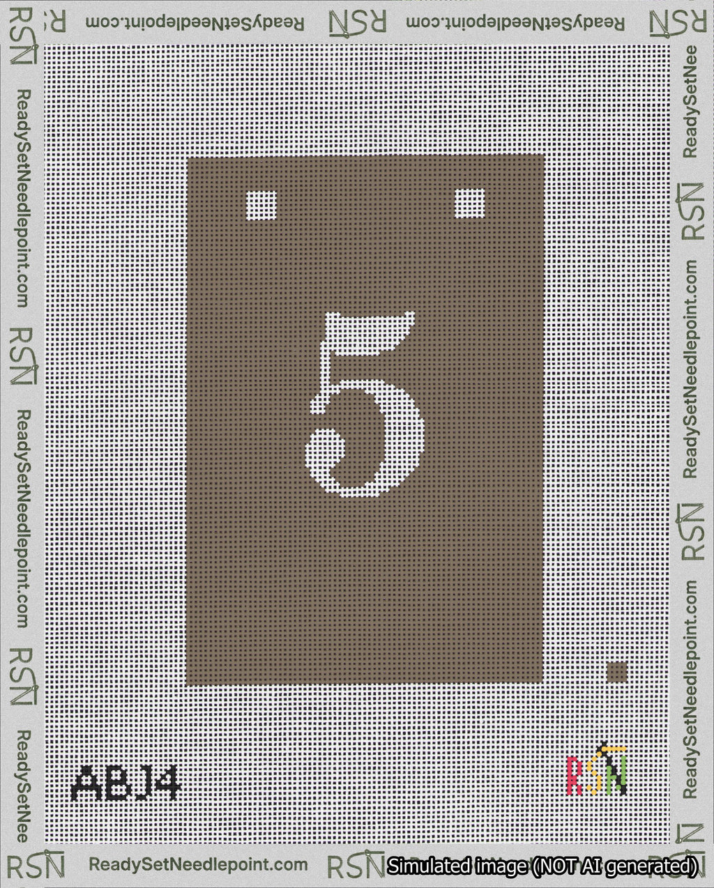 A taped needlepoint canvas with the design: Banner 18 mesh count Squared 5 White on Brown.
