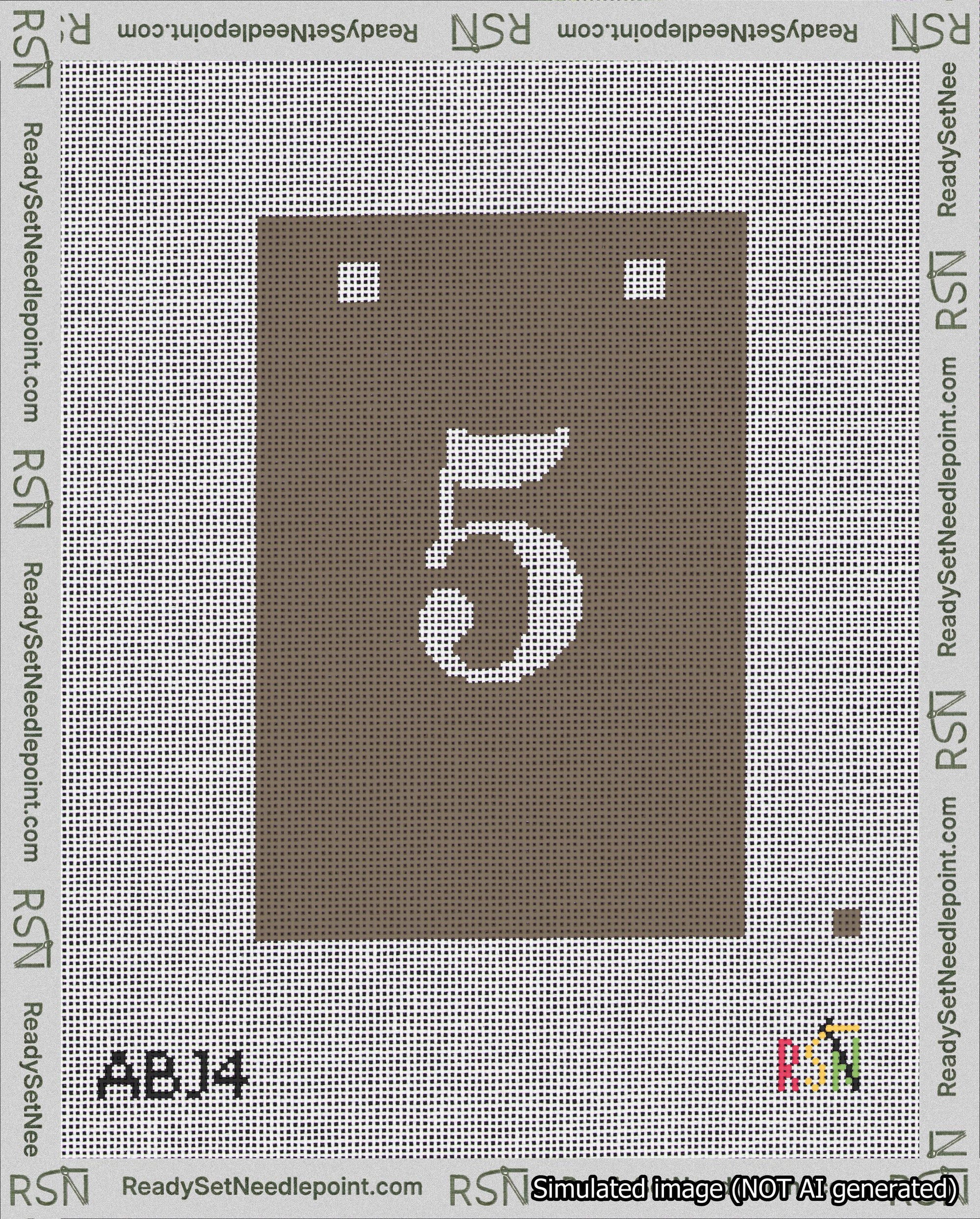 A taped needlepoint canvas with the design: Banner 18 mesh count Squared 5 White on Brown.