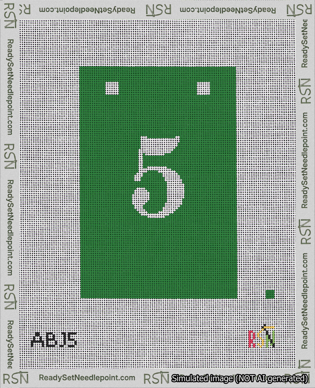 A taped needlepoint canvas with the design: Banner 18 mesh count Squared 5 White on Green.