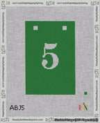 A taped needlepoint canvas with the design: Banner 18 mesh count Squared 5 White on Green.