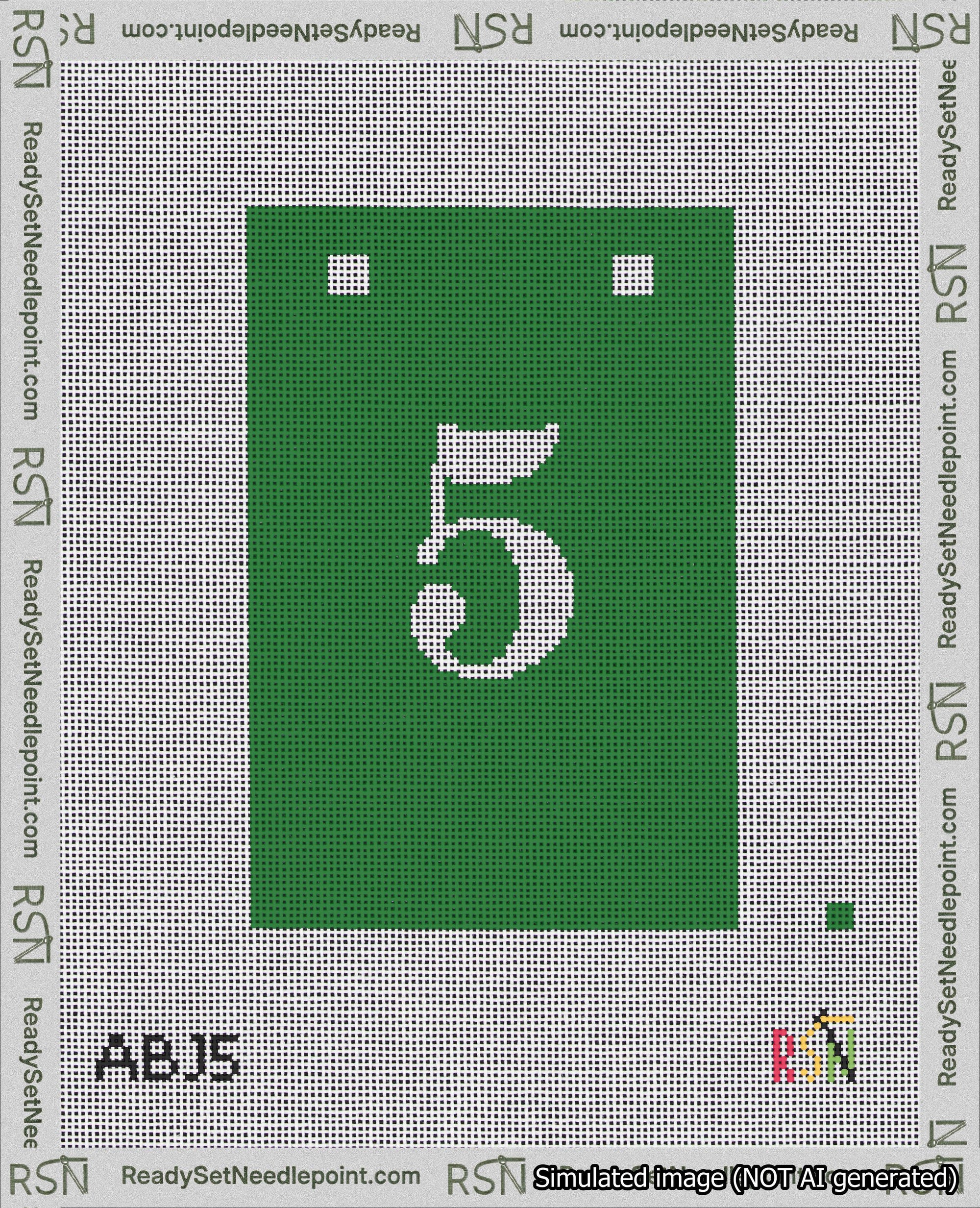 A taped needlepoint canvas with the design: Banner 18 mesh count Squared 5 White on Green.