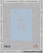 A taped needlepoint canvas with the design: Banner 18 mesh count Squared 5 White on Light Blue.