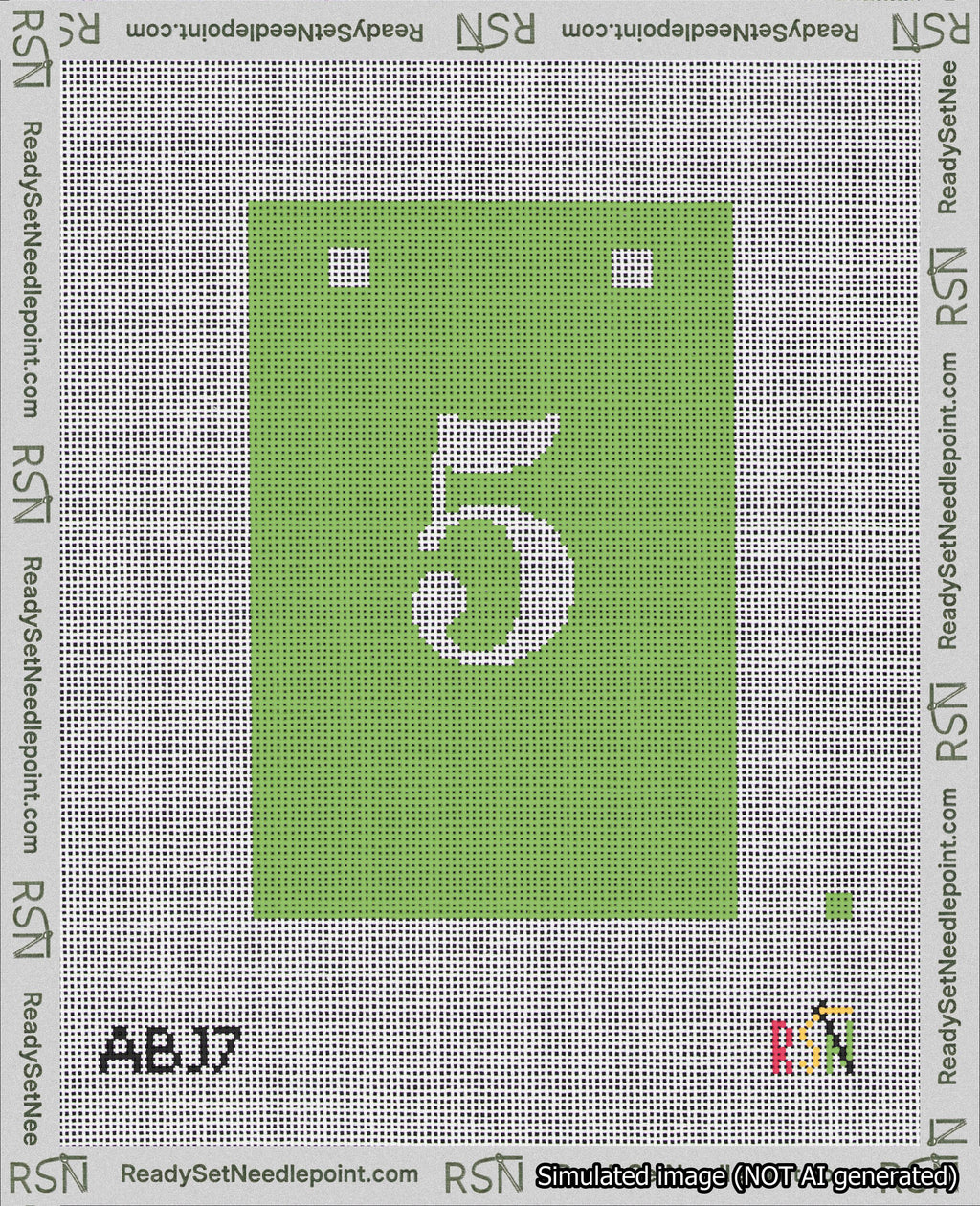 A taped needlepoint canvas with the design: Banner 18 mesh count Squared 5 White on Light Green.