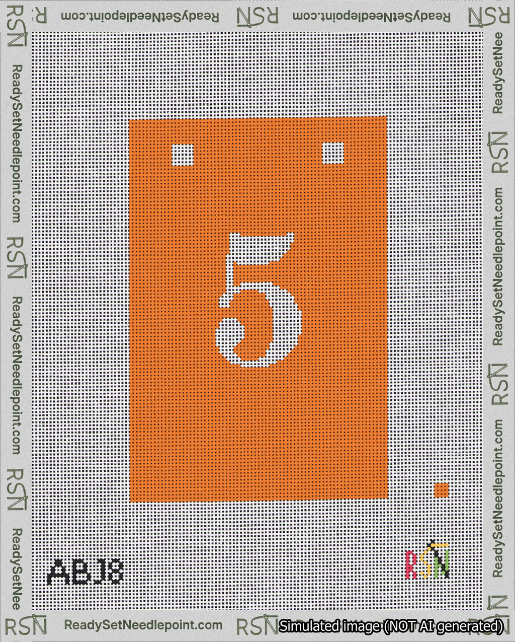 A taped needlepoint canvas with the design: Banner 18 mesh count Squared 5 White on Orange.