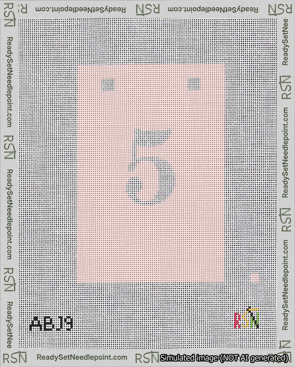 A taped needlepoint canvas with the design: Banner 18 mesh count Squared 5 White on Pink.