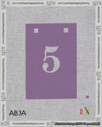 A taped needlepoint canvas with the design: Banner 18 mesh count Squared 5 White on Purple.