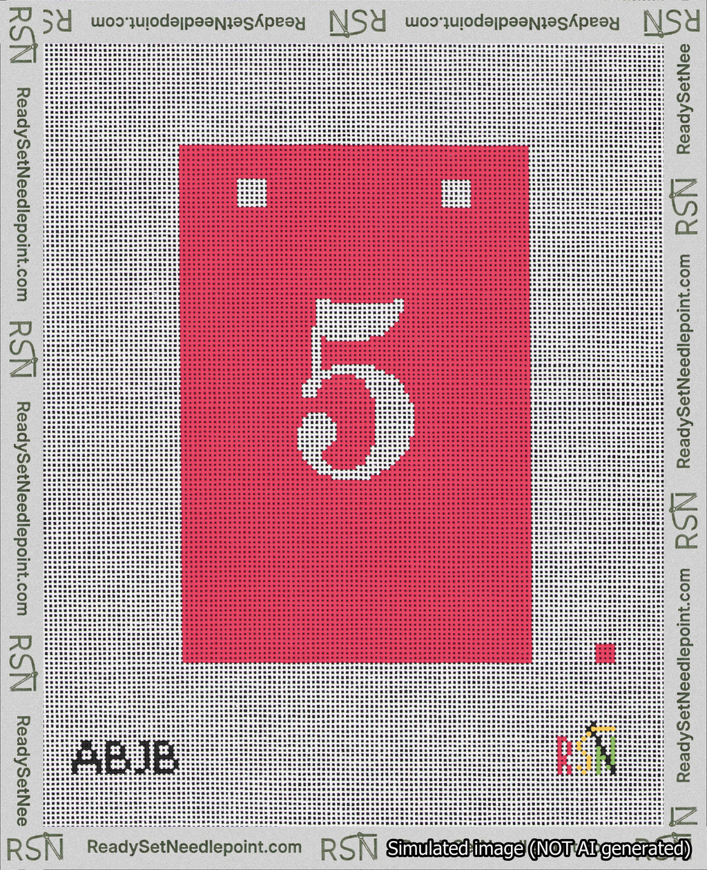 A taped needlepoint canvas with the design: Banner 18 mesh count Squared 5 White on Red.