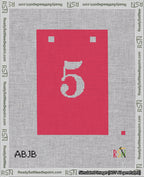A taped needlepoint canvas with the design: Banner 18 mesh count Squared 5 White on Red.