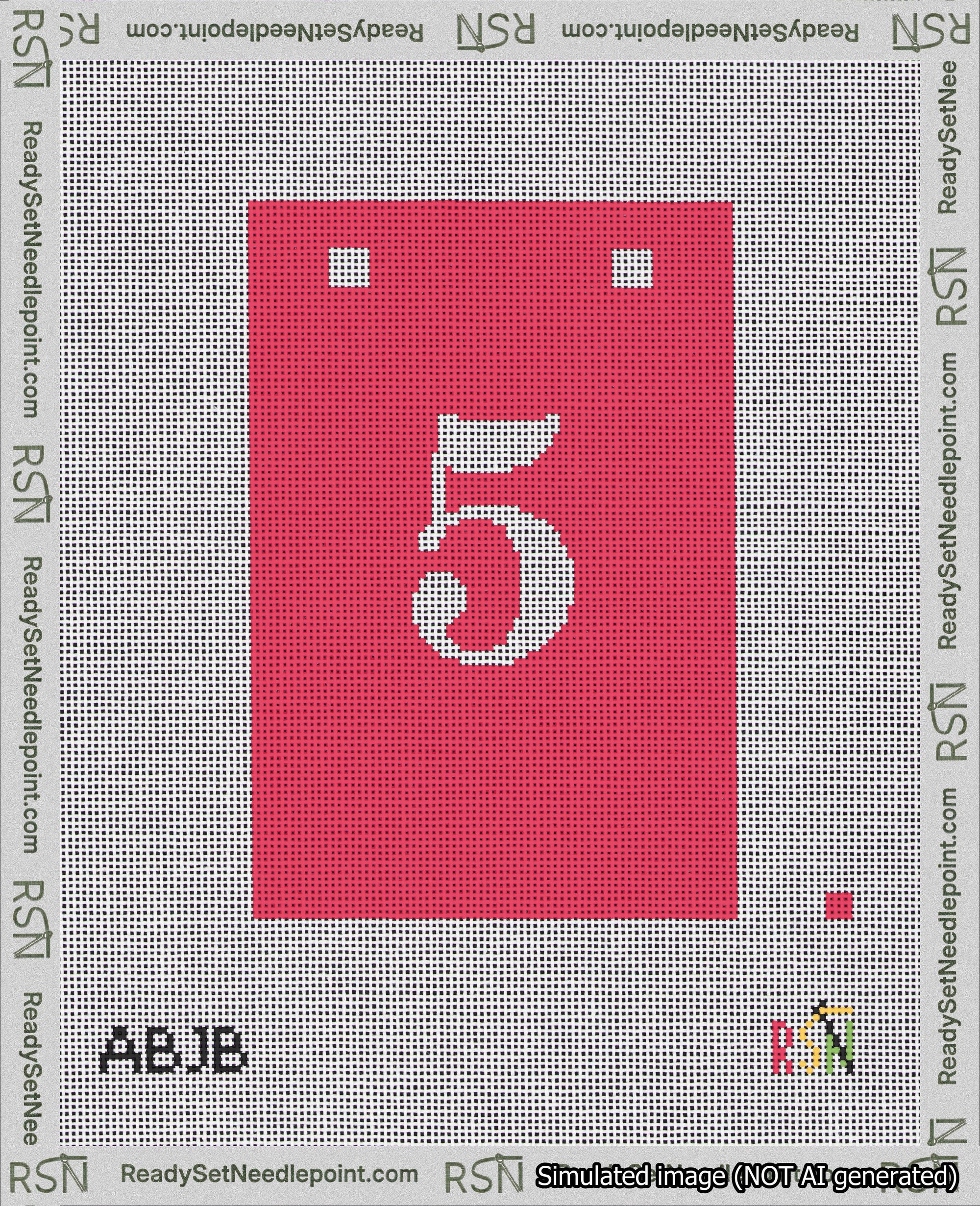 A taped needlepoint canvas with the design: Banner 18 mesh count Squared 5 White on Red.