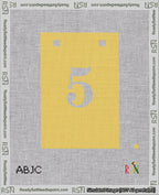 A taped needlepoint canvas with the design: Banner 18 mesh count Squared 5 White on Yellow.
