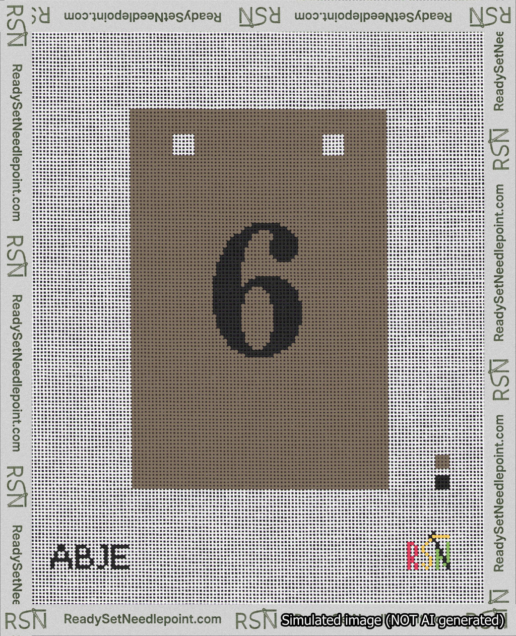 A taped needlepoint canvas with the design: Banner 18 mesh count Squared 6 Black on Brown.