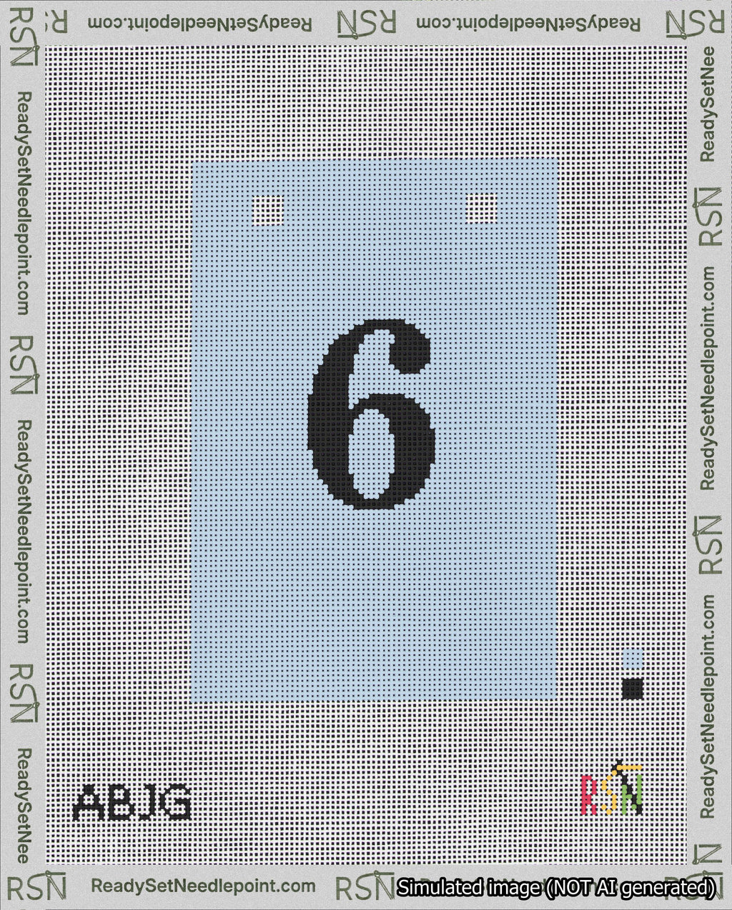 A taped needlepoint canvas with the design: Banner 18 mesh count Squared 6 Black on Light Blue.