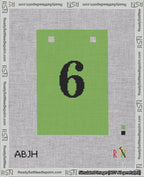 A taped needlepoint canvas with the design: Banner 18 mesh count Squared 6 Black on Light Green.