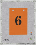 A taped needlepoint canvas with the design: Banner 18 mesh count Squared 6 Black on Orange.