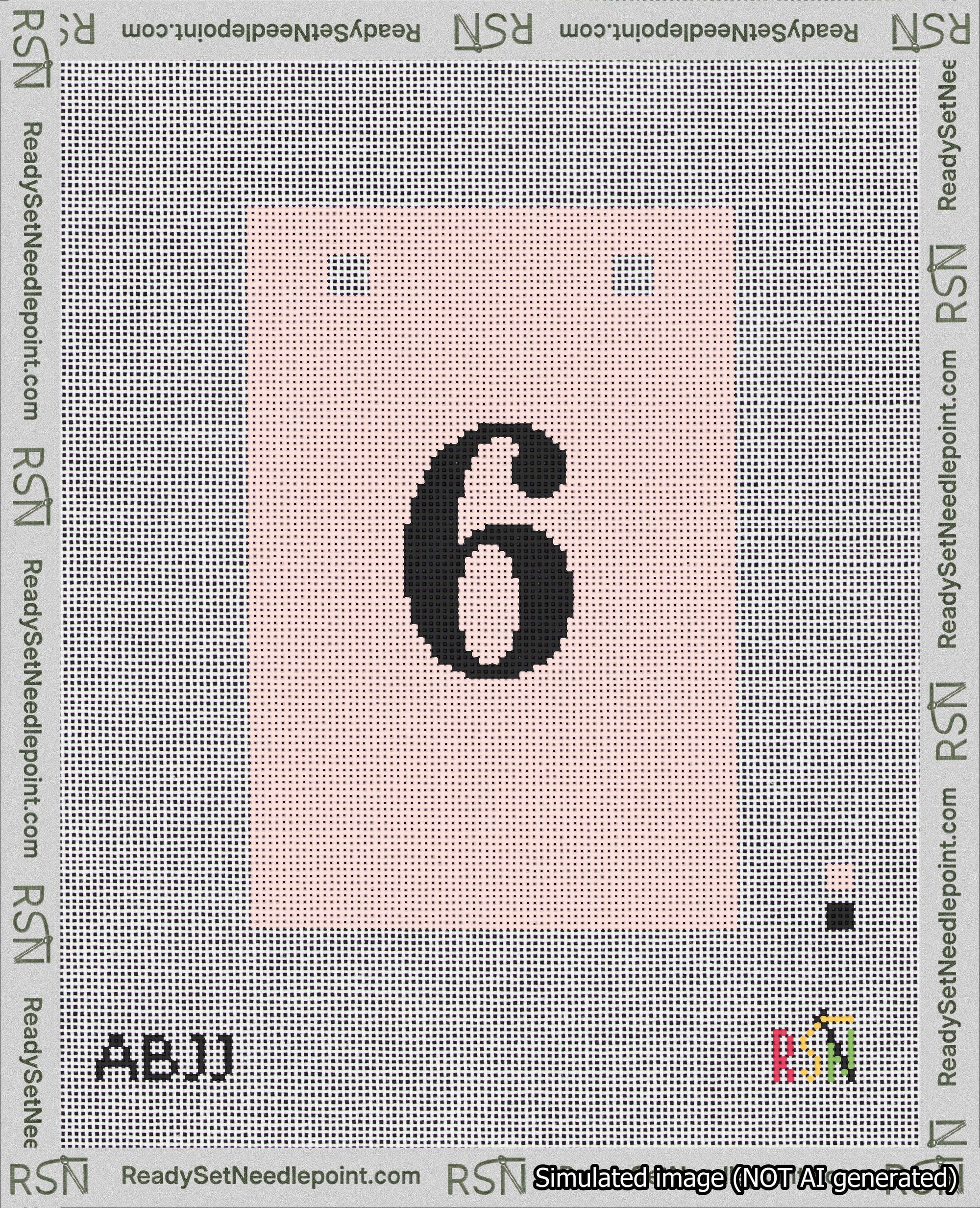 A taped needlepoint canvas with the design: Banner 18 mesh count Squared 6 Black on Pink.
