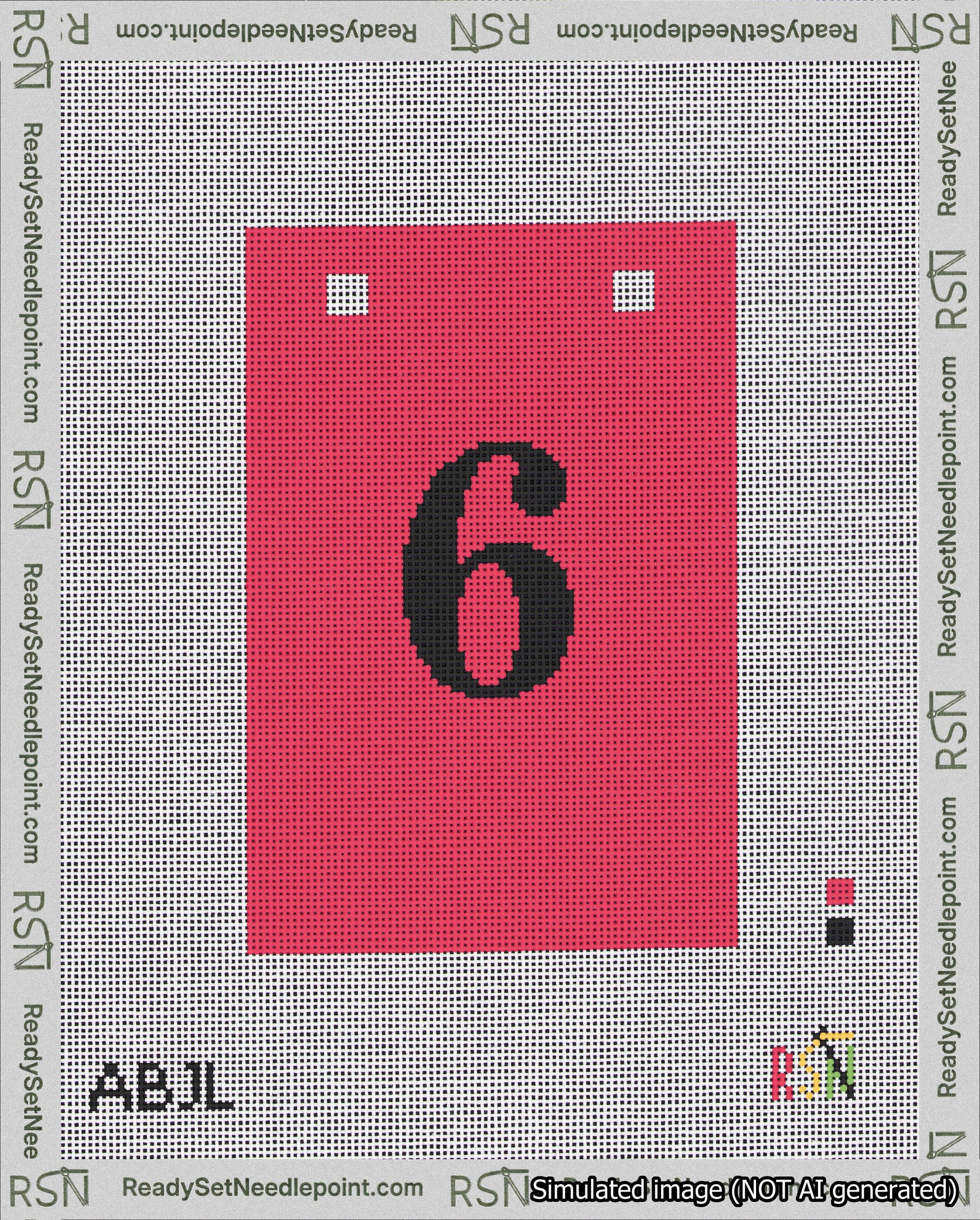 A taped needlepoint canvas with the design: Banner 18 mesh count Squared 6 Black on Red.