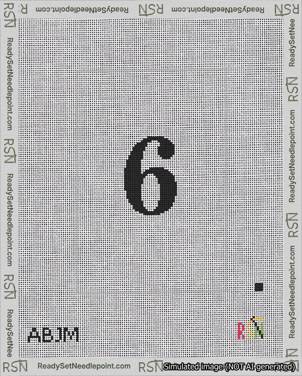 A taped needlepoint canvas with the design: Banner 18 mesh count Squared 6 Black on White.
