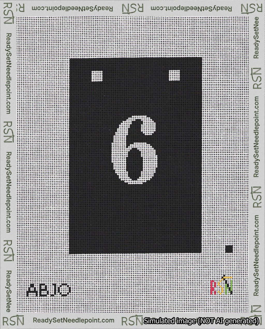 A taped needlepoint canvas with the design: Banner 18 mesh count Squared 6 White on Black.