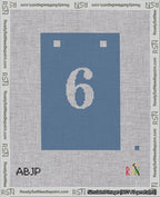A taped needlepoint canvas with the design: Banner 18 mesh count Squared 6 White on Blue.