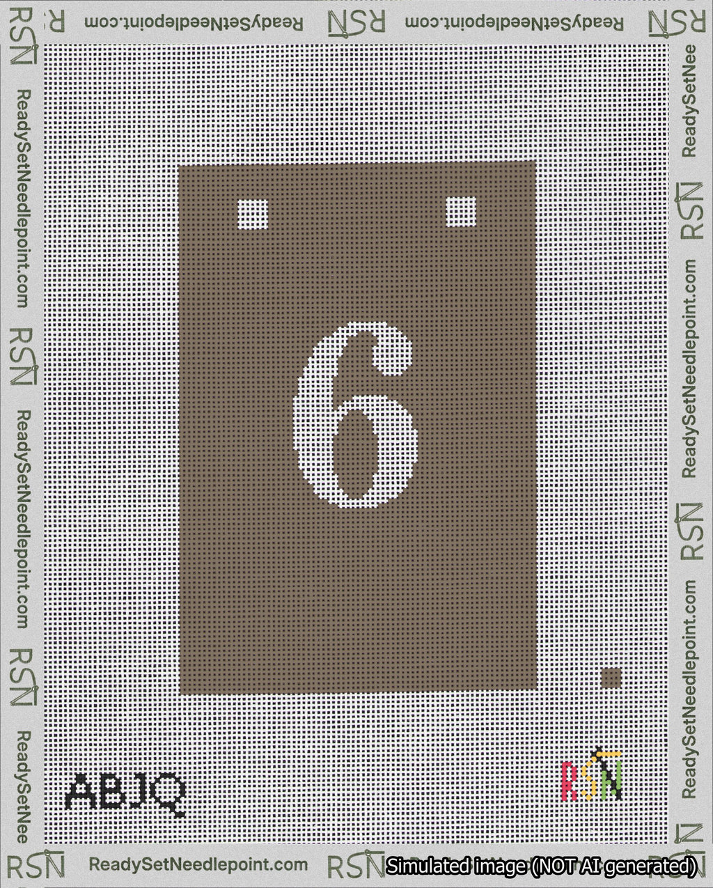 A taped needlepoint canvas with the design: Banner 18 mesh count Squared 6 White on Brown.
