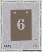 A taped needlepoint canvas with the design: Banner 18 mesh count Squared 6 White on Brown.